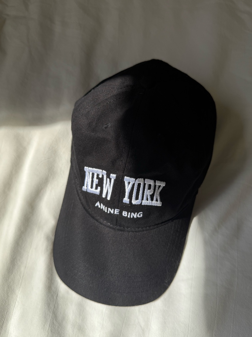 Anine Bing Black 'New York' Embroidered Baseball Cap